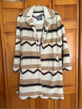 Natural Reflections Naturalizer Striped Sherpa Coat in Cream, Tan & Black